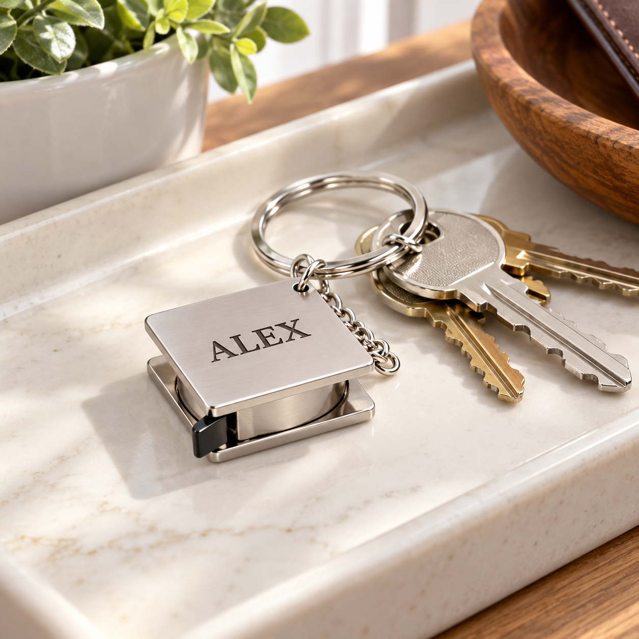 Personalized Metal Tape Measure Keychain with Engraving