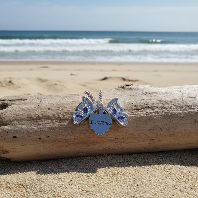 Personalized Folding Butterfly Necklace with Hidden Heart