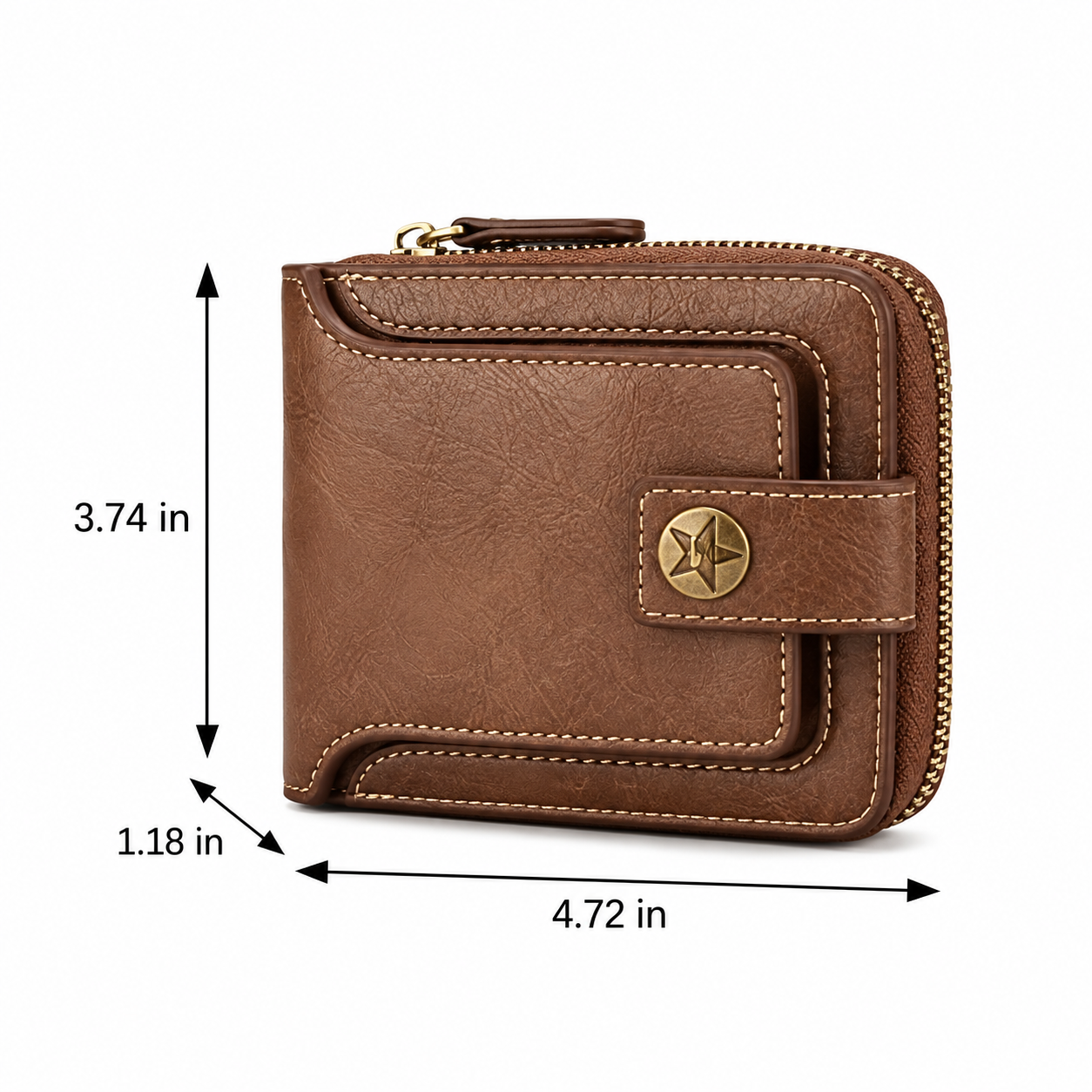 Personalized Zip Around Wallet with Star Snap and Name Engraving