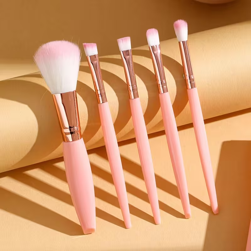 Personalized Makeup Brush Set with Mirror Case – 5-Piece Pink Travel Set