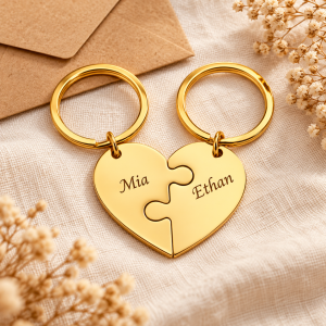 Personalized Puzzle Heart Keychain Set – Custom Names for Two