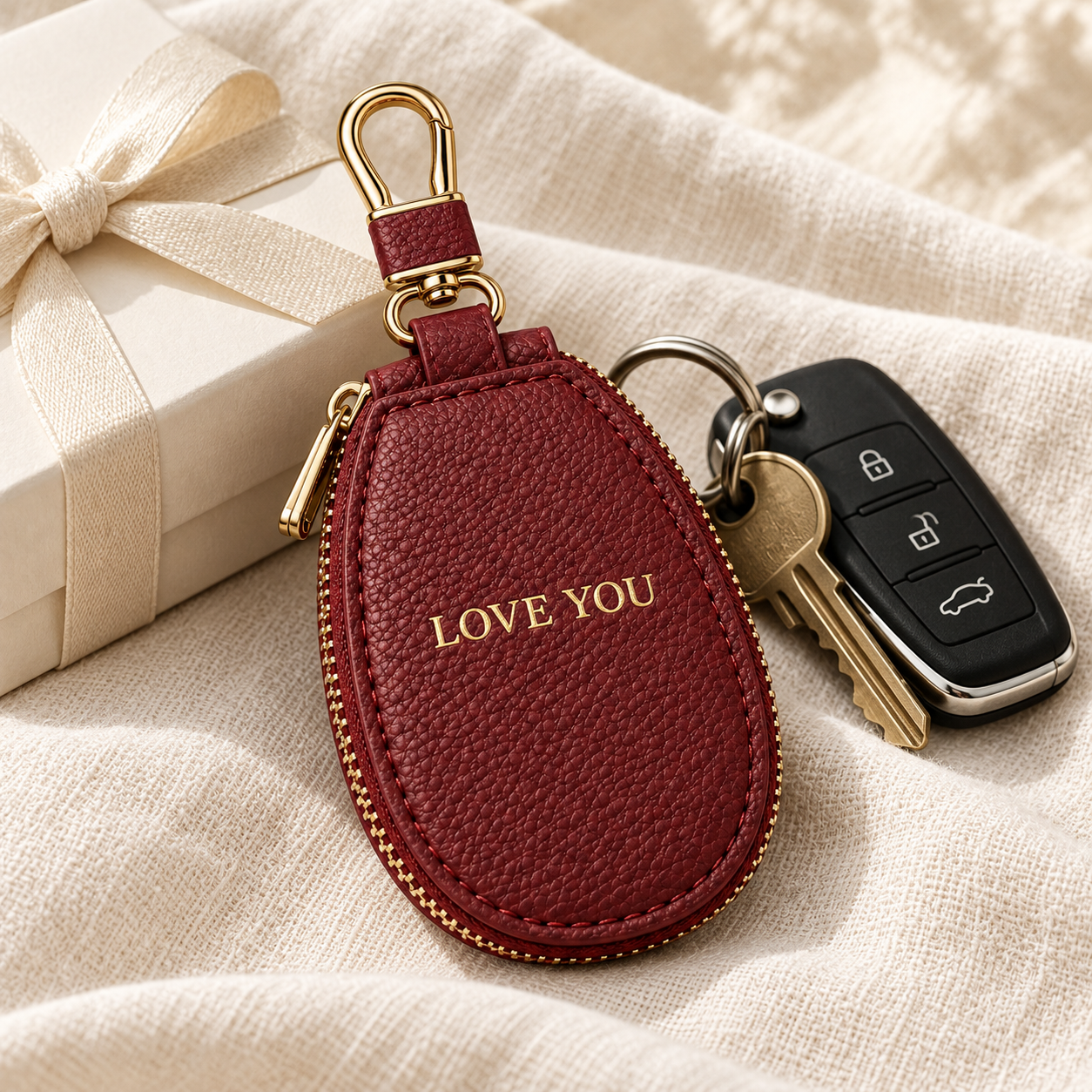Personalized Zippered Car Key Pouch