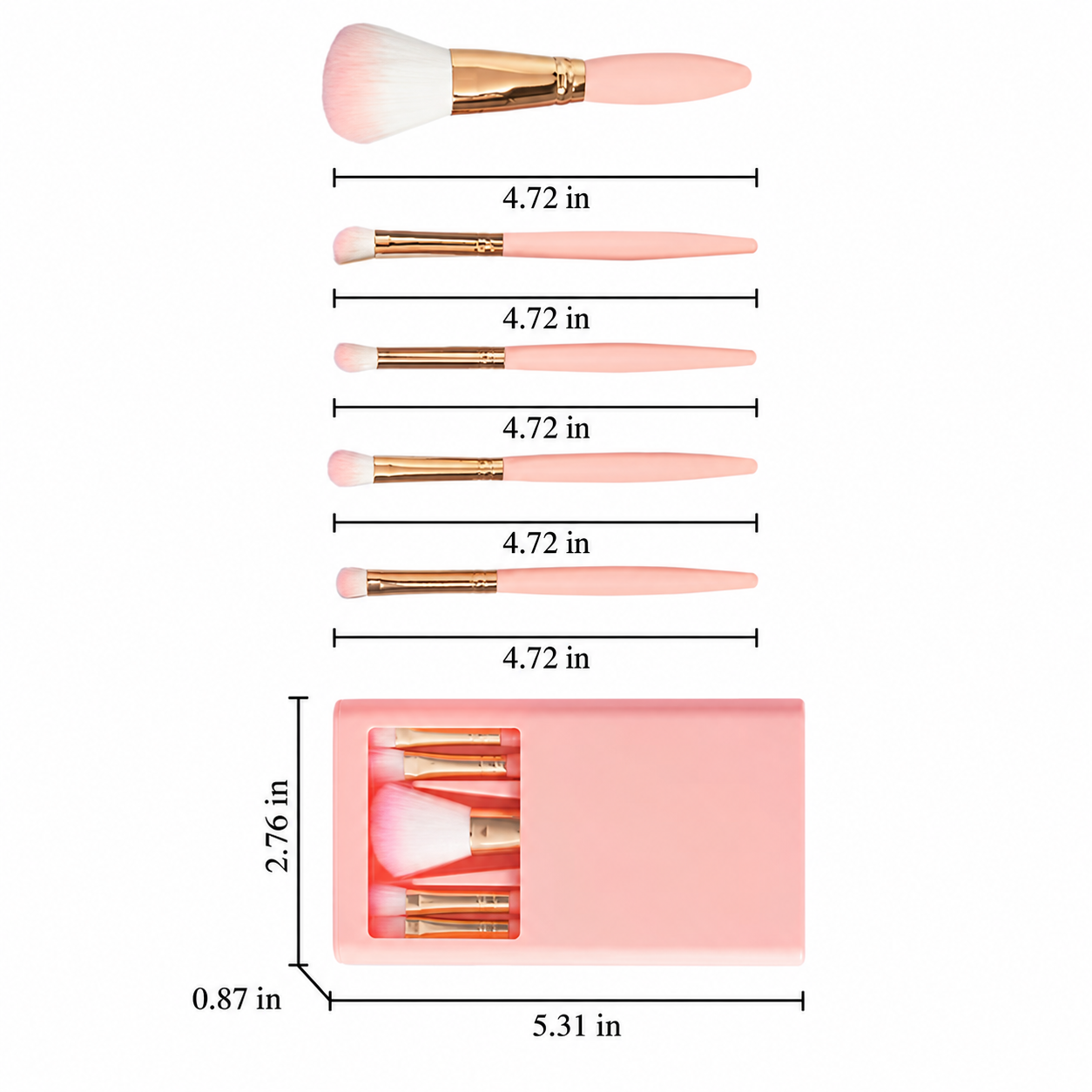 Personalized Makeup Brush Set with Mirror Case – 5-Piece Pink Travel Set