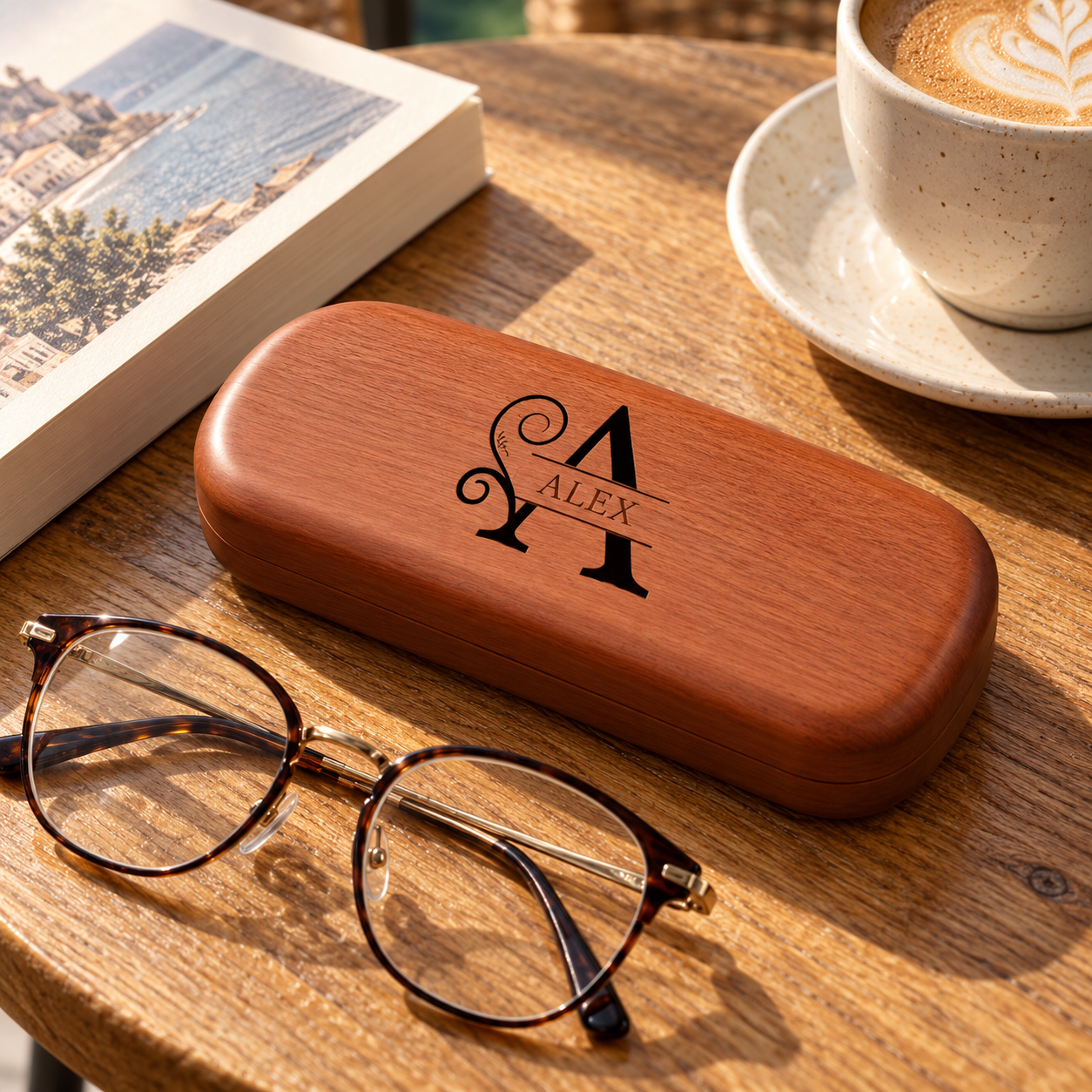 Personalized Wooden Eyeglasses Case with Name Engraving