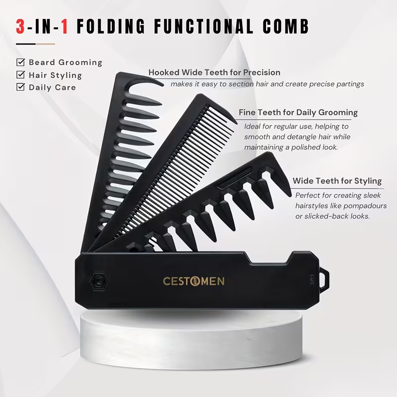 Personalized 3-in-1 Folding Comb – Custom Name Pocket Grooming Comb