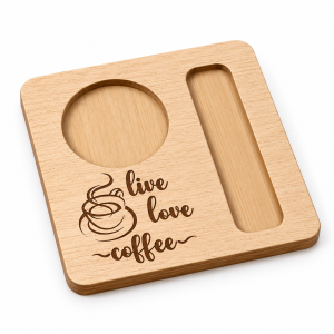 Personalized Wooden Coffee Tray with Cup and Spoon Slots