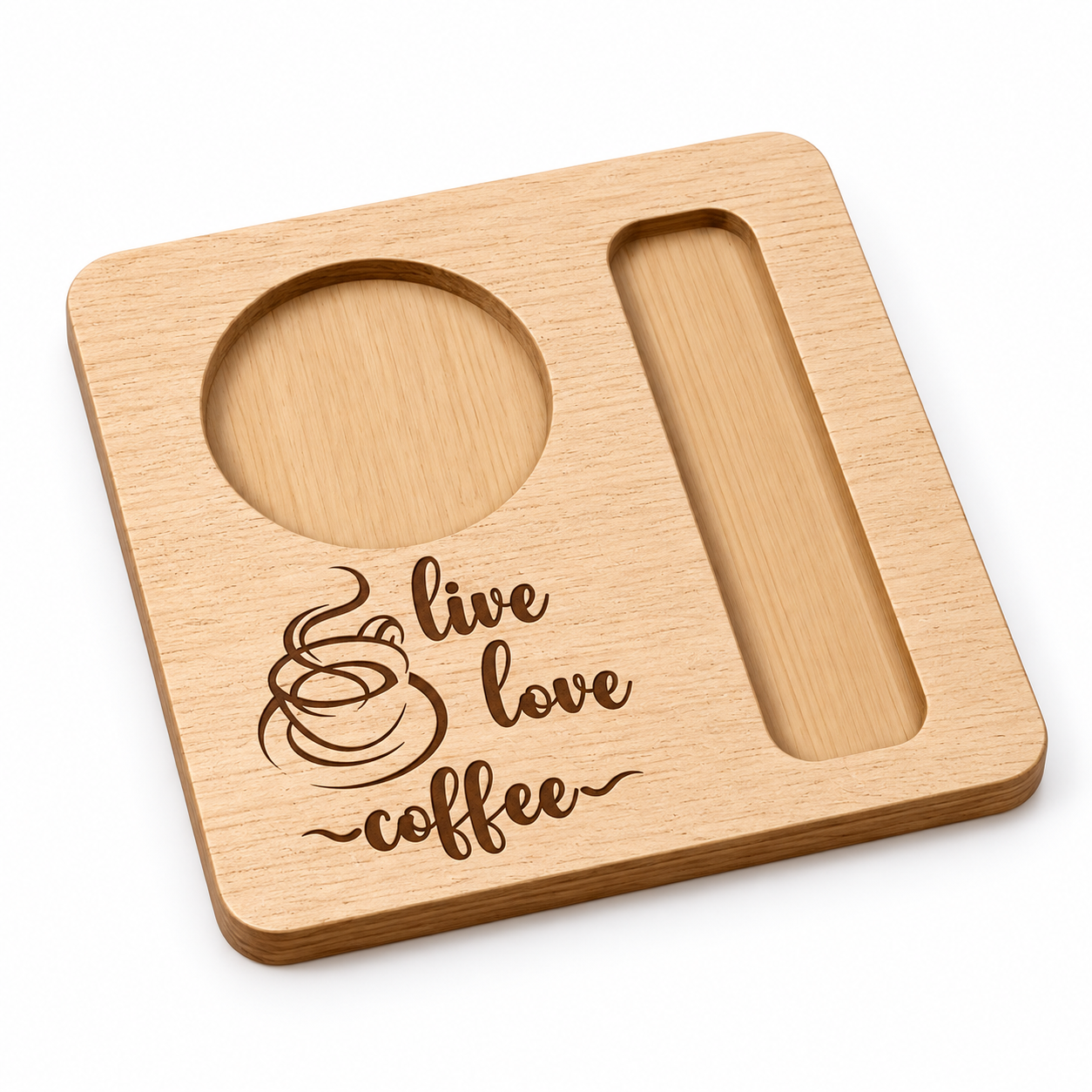 Personalized Wooden Coffee Tray with Cup and Spoon Slots